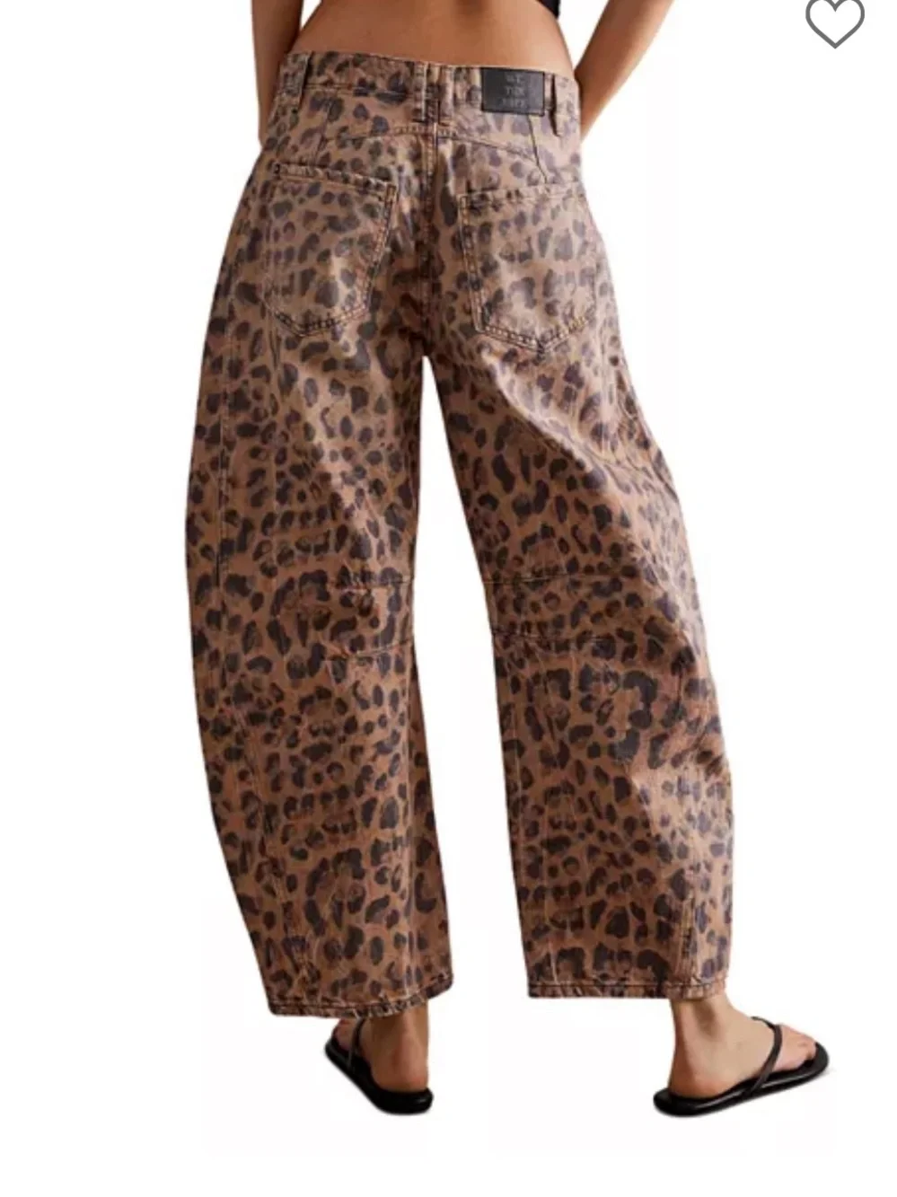 Free People We The Free Good Luck Leopard Barrel Leg Jeans in Brown Sugar
